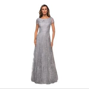 LA FEMME Mother of the Bride Dress Style #27837 Silver NWT 10